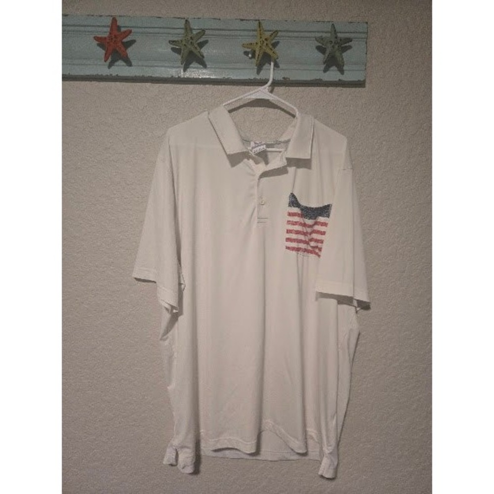 Puma Volition America Mens XXL White Polo Shirt Flag Pocket Patriotic Golf